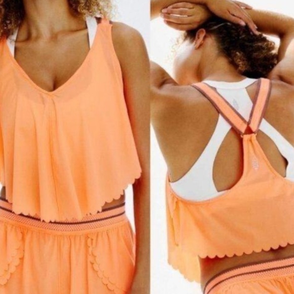 NEW Free People SMALL pretty lil running top neon mango FAST SHIP ✅ FREE GIFT 🎁 - Picture 1 of 9